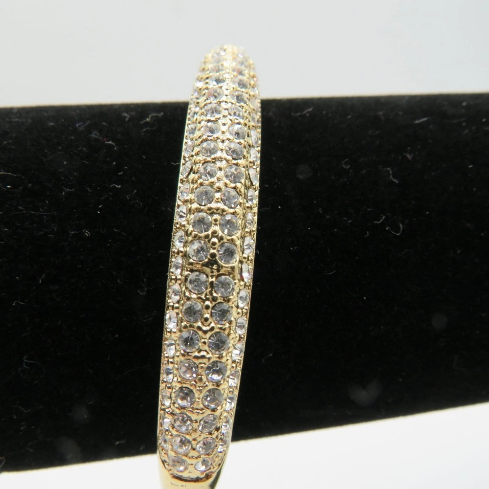 Gold Tone Pave Clear Rhinestone‎ Hinged Bangle Bracelet Fashion Jewelry
